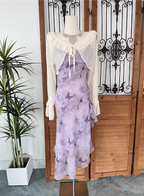 Beautiful Light Purple Spaghetti Strap Butterfly Printed Chiffon Formal Prom Dresses
