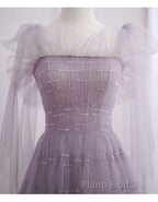 Beautiful Light Purple Tea Length Soft Tulle Party Dresses, Cute Short Homecoming Dresses Formal Dresses