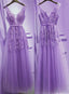 Beautiful Light Purple Tulle V-Neckline Party Dresses , Tulle Formal Gowns