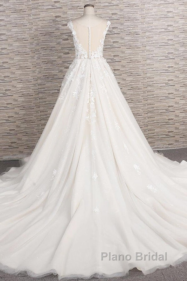 Beautiful Long A-line Tulle Lace Appliques Backless Wedding Dress Secondary image