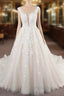 Beautiful Long A-line Tulle Lace Appliques Backless Wedding Dress
