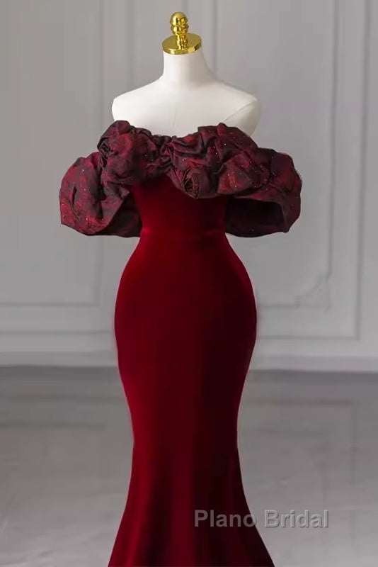 Beautiful Mermaid Off The Shoulder Long Red Formal Prom Dresses Secondary image