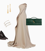 Beautiful Mermaid One Shoulder Champagne Long Satin Party Dresses Formal Prom Dresses