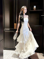 Beautiful Mermaid Spaghetti Straps Ivory Long Party Dresses Formal Prom Dresses