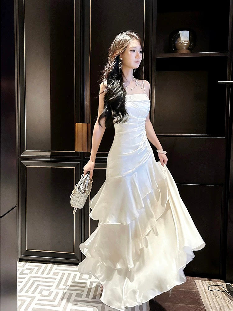 Beautiful Mermaid Spaghetti Straps Ivory Long Party Dresses Formal Prom Dresses