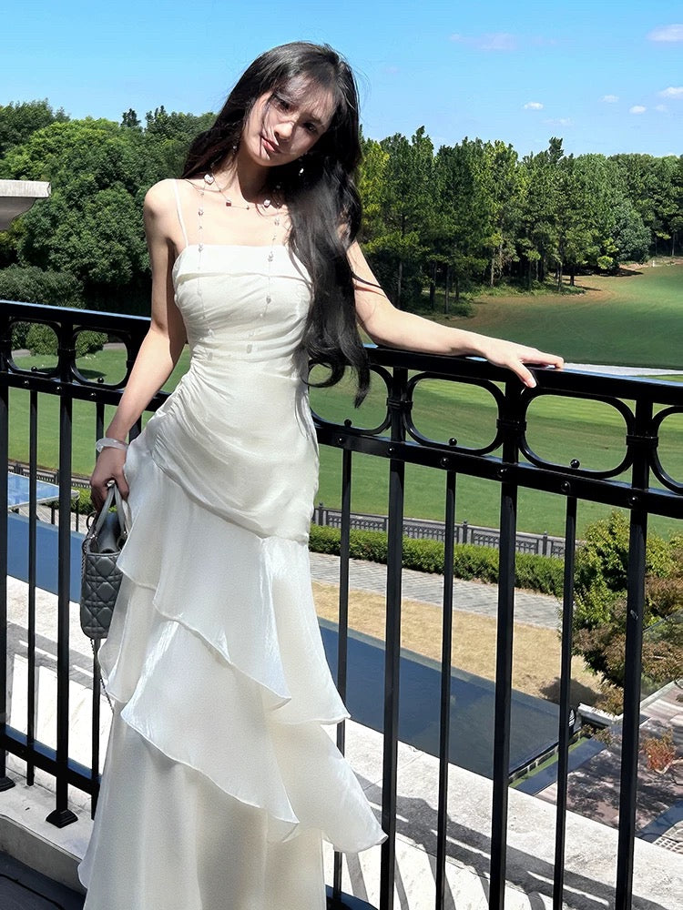 Beautiful Mermaid Spaghetti Straps Ivory Long Party Dresses Formal Prom Dresses