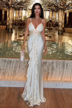 Beautiful Mermaid Spaghetti Straps Satin Long Party Dresses Formal Prom Dresses