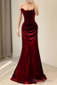 Beautiful Mermaid Strapless Red Velvet Long Prom Dress