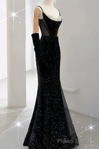 Beautiful Mermaid Straps Slit Burgundy Long Prom Dress