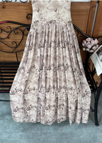 Beautiful Milk Tea Color Spaghetti Strap V-Neck Printed Satin Long Formal Prom Dresses