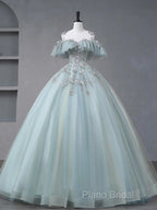 Beautiful Mint Blue Round Neckline Party Dresses, Tulle With Sweet 16 Dresses Formal Prom Dresses