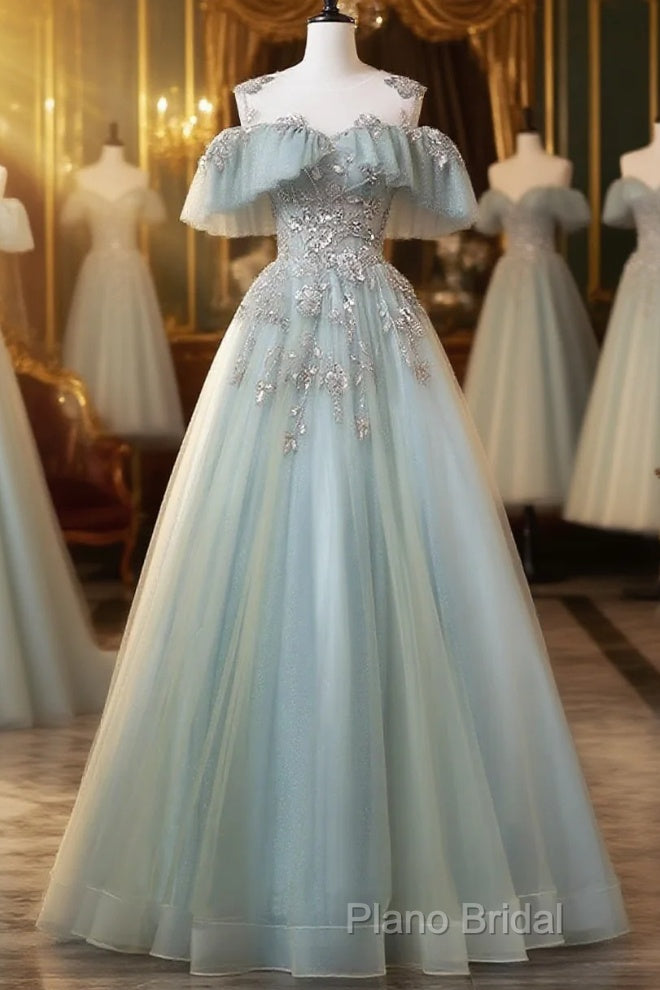 Beautiful Mint Blue Round Neckline Party Dresses, Tulle With Sweet 16 Dresses Formal Prom Dresses