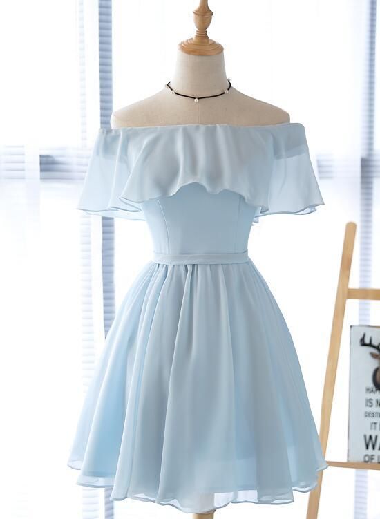 Beautiful Off Shoulder Simple Short Bridesmaid Dresses, Lovely Blue Chiffon Party Dresses Secondary image