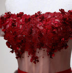 Beautiful Off Shoulder Tulle Knee Length Party Dresses , Red Homecoming Dresses With Applique