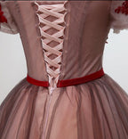 Beautiful Off Shoulder Tulle Knee Length Party Dresses , Red Homecoming Dresses With Applique