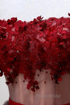 Beautiful Off Shoulder Tulle Knee Length Party Dresses , Red Homecoming Dresses With Applique