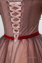 Beautiful Off Shoulder Tulle Knee Length Party Dresses , Red Homecoming Dresses With Applique