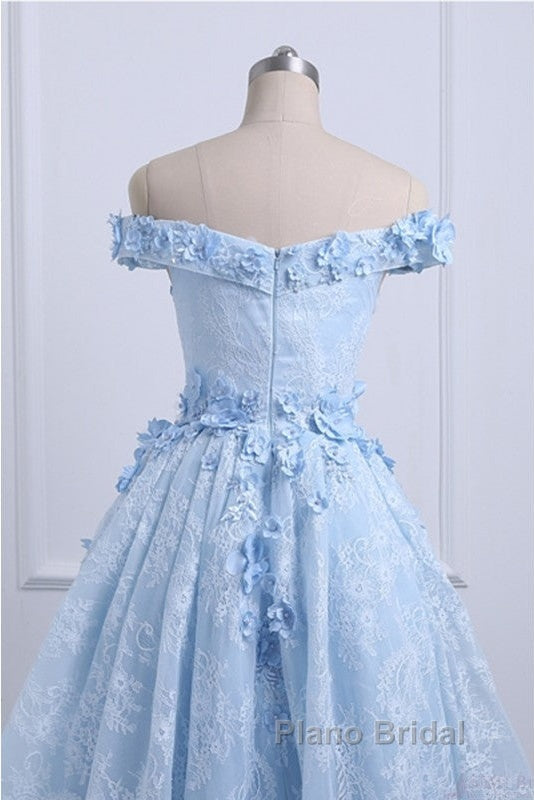 Beautiful Off The Shoulder Blue Formal Prom Dresses Lace Applique,  High Low Formal Prom Dresses Secondary image