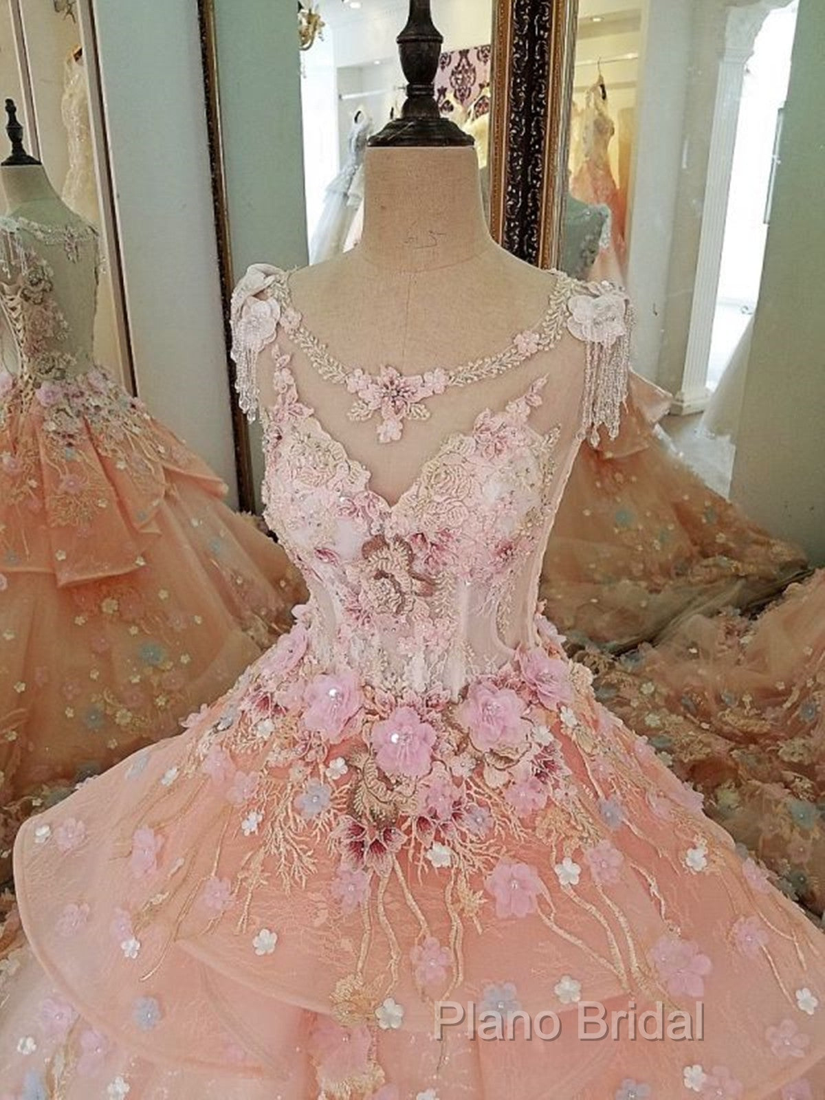 Beautiful Pink Flowers Round Neckline Sweet 16 Dresses, Pink Quinceanera Dresses Secondary image