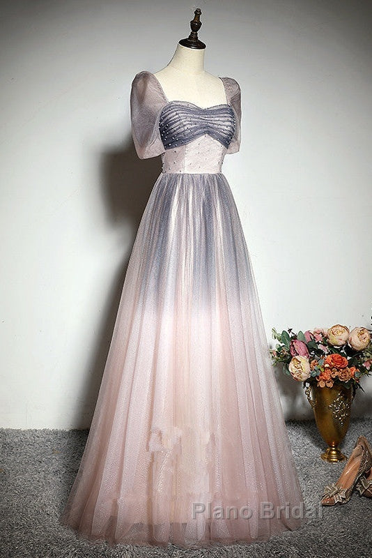 Beautiful Pink Gradient Beaded Sweetheart Long Formal Prom Dresses, Tulle Evening Dresses