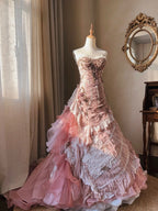 Beautiful Pink Rose Slim Skirt Pleated French Lace Mermaid Wedding Dresses