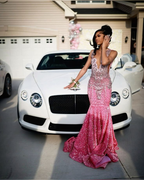 Beautiful Pink Sequin Beaded Mermaid Formal Evening Dresses Formal Prom Dresses
