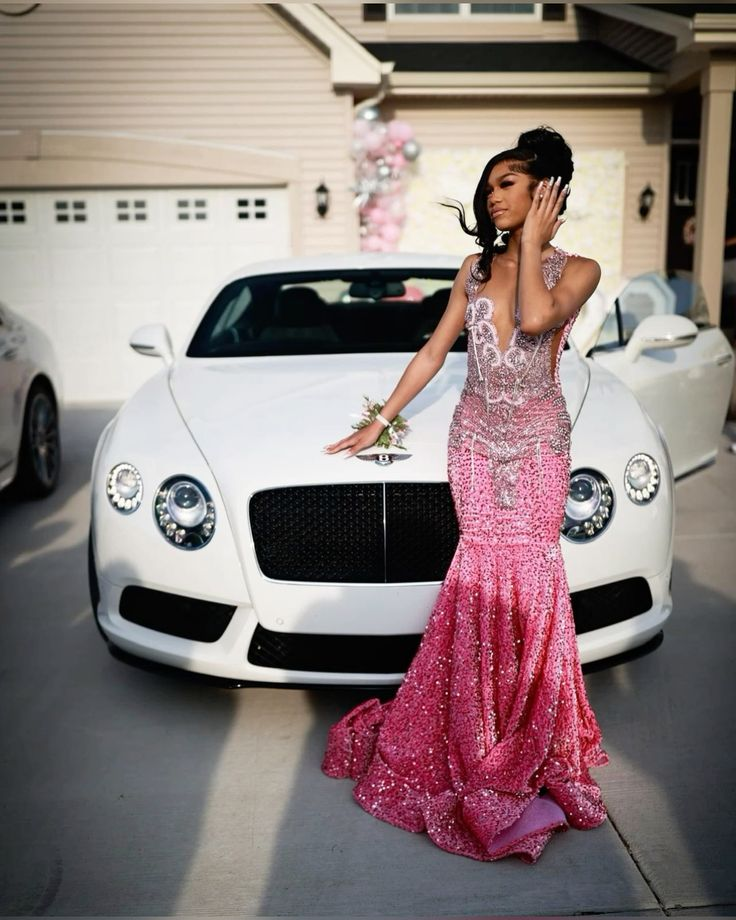 Beautiful Pink Sequin Beaded Mermaid Formal Evening Dresses Formal Prom Dresses