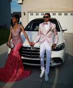 Beautiful Pink Sequin Beaded Mermaid Formal Evening Dresses Formal Prom Dresses