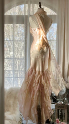 Beautiful Pink Strap Chiffon Irregular Skirt Long Prom Dress