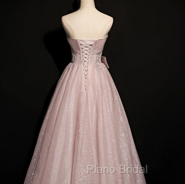Beautiful Pink Tulle Sequins Strapless Pleats Beading Formal Prom Dresses Formal Ball Gown Brithday Quinceanera Dresses