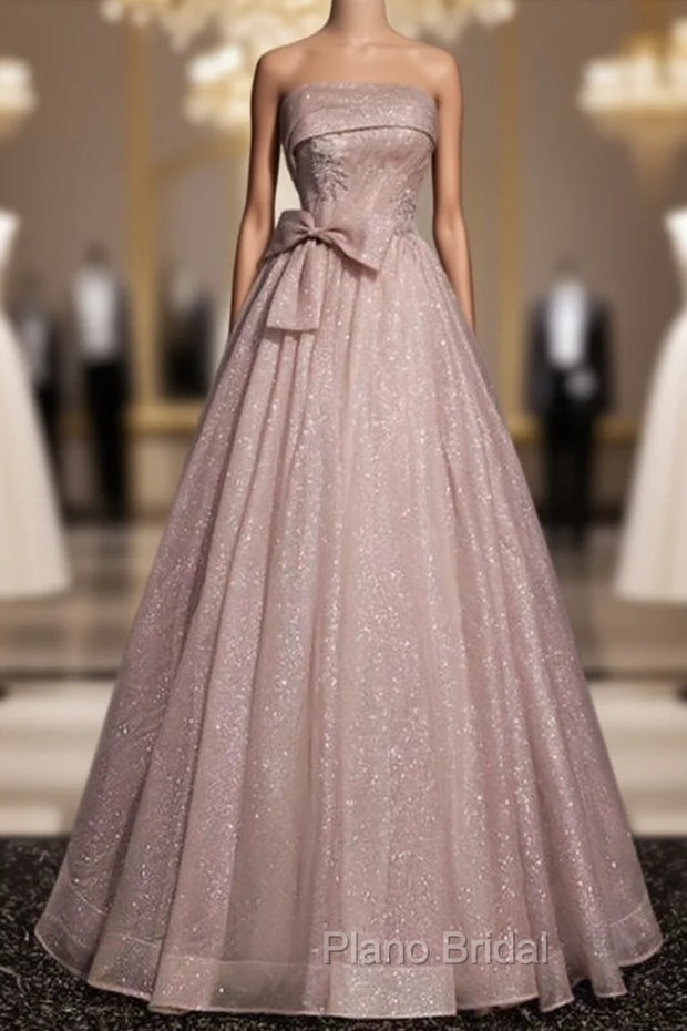 Beautiful Pink Tulle Sequins Strapless Pleats Beading Formal Prom Dresses Formal Ball Gown Brithday Quinceanera Dresses Main image