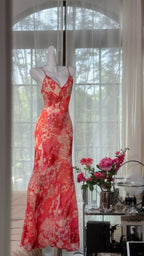 Beautiful Printed V-Neck Strapless Chiffon Mermaid Formal Prom Dresses
