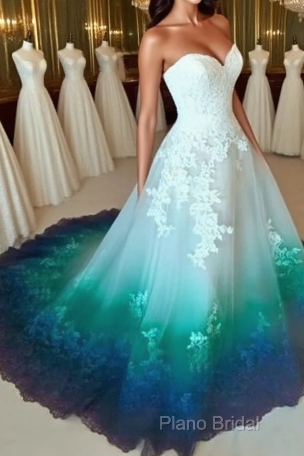 Beautiful Formal Prom Dresses A-Line Sweetheart Ombre Lace Elegant Long Formal Prom Dresses