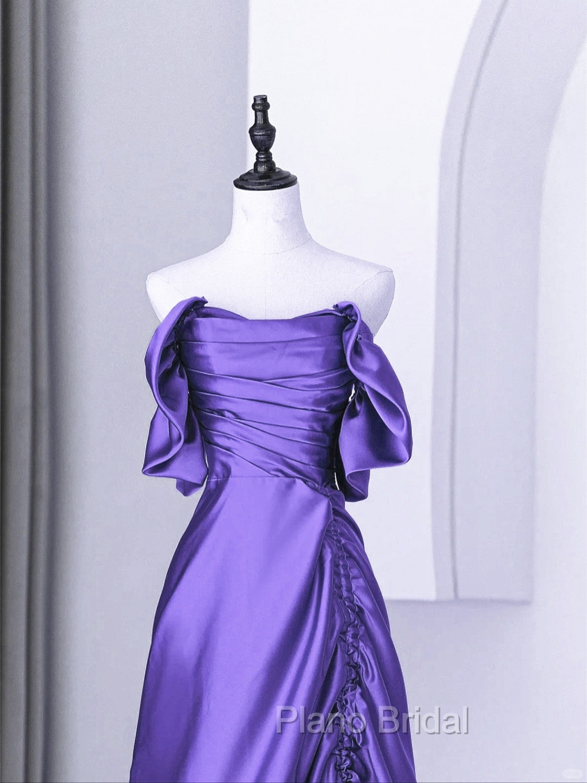 Beautiful Purple Satin Off Shoulder Formal Dresses, Purple Satin Evening Dresses Formal Prom Dresses Secondary image