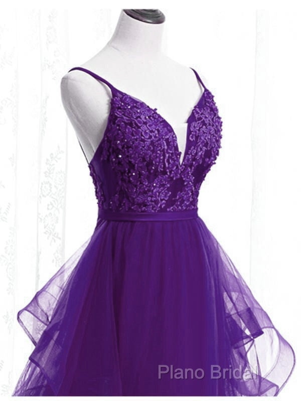 Beautiful Purple Tulle Layers With Lace Long Formal Dresses, Purple Formal Prom Dresses Party Dresses