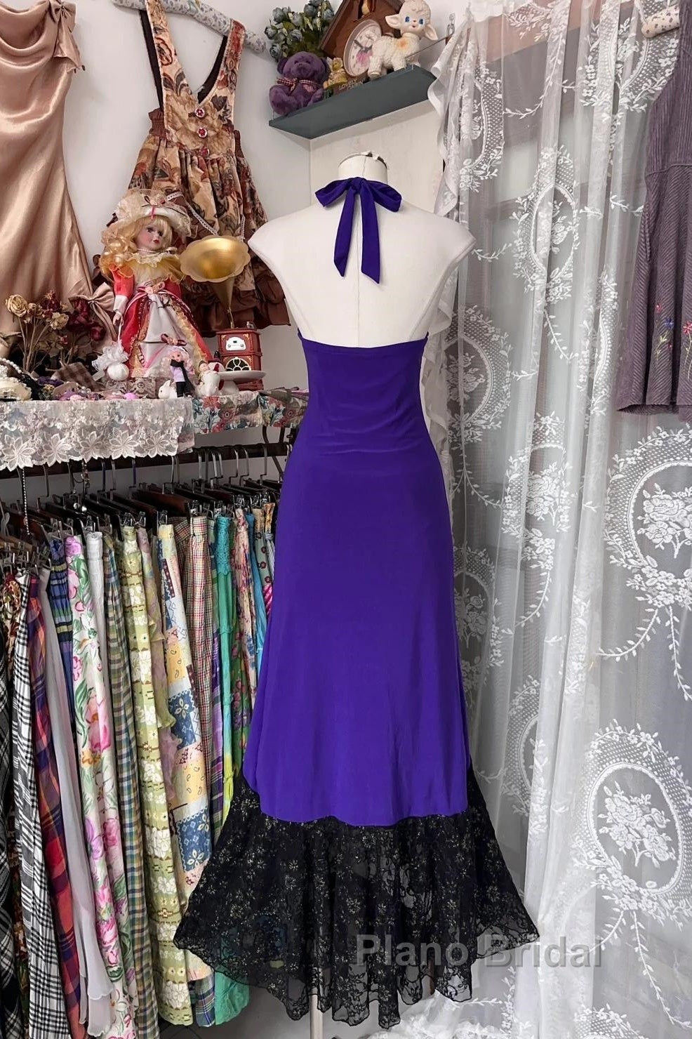 Beautiful Purple V-Neck Lace Mermaid Long Formal Prom Dresses Backless Birthday Party Dresses