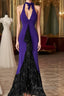Beautiful Purple V-Neck Lace Mermaid Long Formal Prom Dresses Backless Birthday Party Dresses