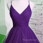 Beautiful Purple V-Neckline Straps Layers Tulle Party Gown, Purple Formal Dresses
