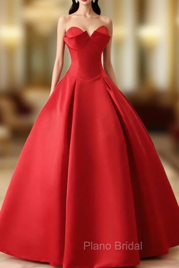 Beautiful Red Satin Formal Prom Dresses A-Line Sweetheart Ball Sleeveless Backless Main image