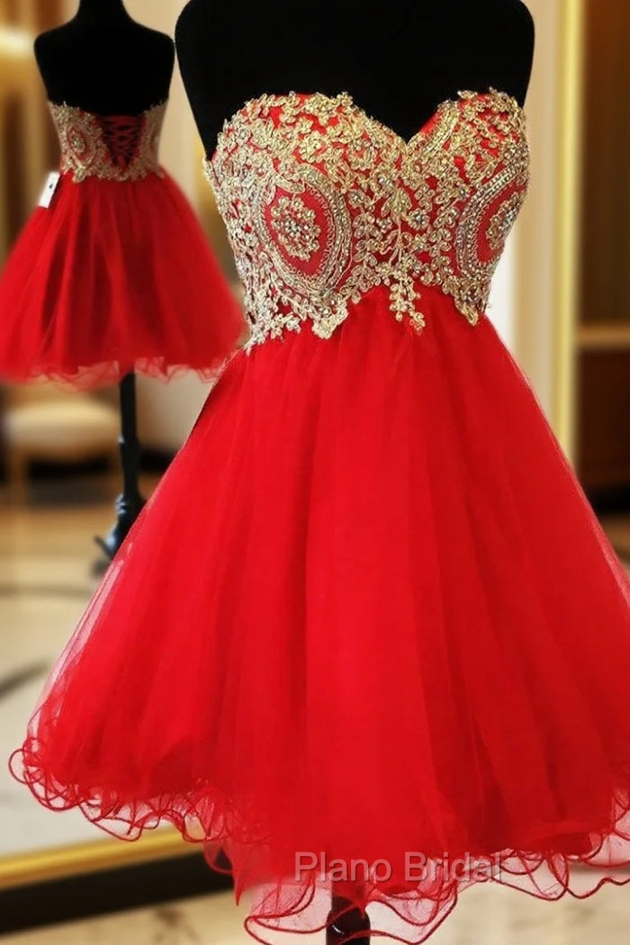 Beautiful Red School Homecoming Dresses Sweetheart Gold Applique Main image