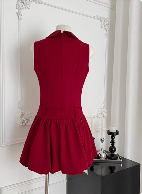 Beautiful Red Three-Dimensional Flower Sleeveless Polo Collar Sleeveless Flower Bud Birthday Short Skirt Homecoming Dresses