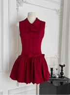 Beautiful Red Three-Dimensional Flower Sleeveless Polo Collar Sleeveless Flower Bud Birthday Short Skirt Homecoming Dresses