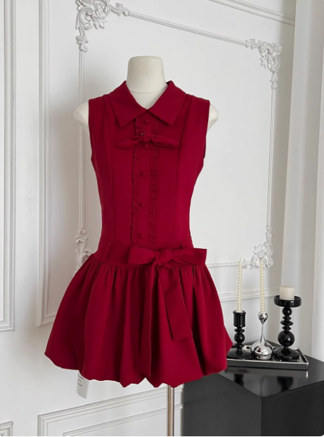 Beautiful Red Three-Dimensional Flower Sleeveless Polo Collar Sleeveless Flower Bud Birthday Short Skirt Homecoming Dresses