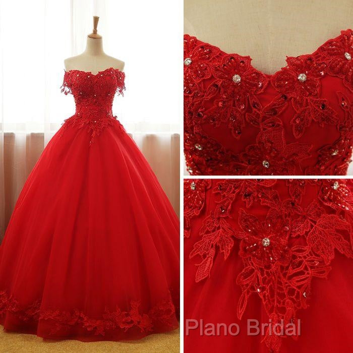 Beautiful Red Tulle Sweet 16 Gowns, Formal Prom Gowns, Red Party Dresses