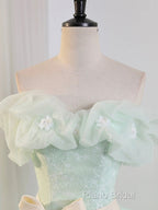 Beautiful Sage Green Tulle Floor Length Formal Prom Dresses, A-Line Off The Shoulder Formal Part Dresses