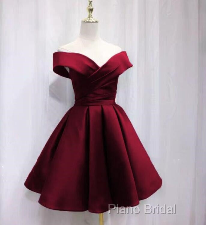 Beautiful Satin Off Shoulder Lace-Up Knee Length Bridesmaid Dresses , Short Homecoming Dresses Secondary image