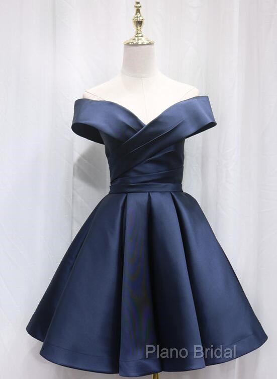 Beautiful Satin Off Shoulder Lace-Up Knee Length Bridesmaid Dresses , Short Homecoming Dresses