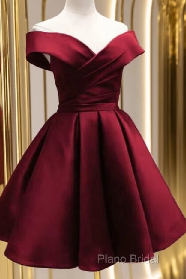 Beautiful Satin Off Shoulder Lace-Up Knee Length Bridesmaid Dresses , Short Homecoming Dresses Main image