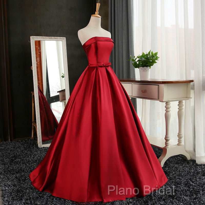 Beautiful Satin Scoop Floor Length Ball Formal Prom Dresses , Dark Red Sweet 16 Gown Secondary image