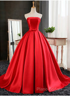 Beautiful Satin Scoop Floor Length Ball Formal Prom Dresses , Dark Red Sweet 16 Gown
